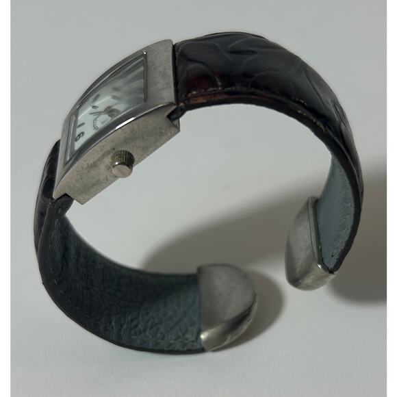 Vernier Women’s Quartz Watch Brown Tooled Leather Cuff Band - Picture 2 of 7